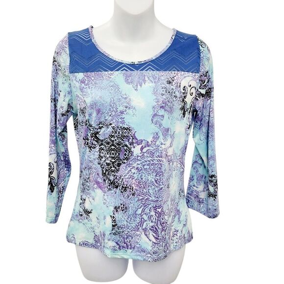 Vintage Tops - 2/$20 Cato Blue & Purple Floral Pattern Top Blouse Size: Small